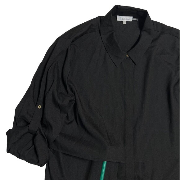 Calvin Klein Layered Blouse Women’s XL Button Up Shirt Black Roll Tab NWOT - Picture 8 of 12